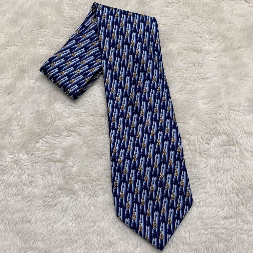 Gucci Men's Blue Gold 100% Silk Clothes Clips Pattern Tie